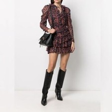 Ulla Johnson Cecily Cosmos Print Long Sleeve Tiered Ruffle Mini Dress Sz 2