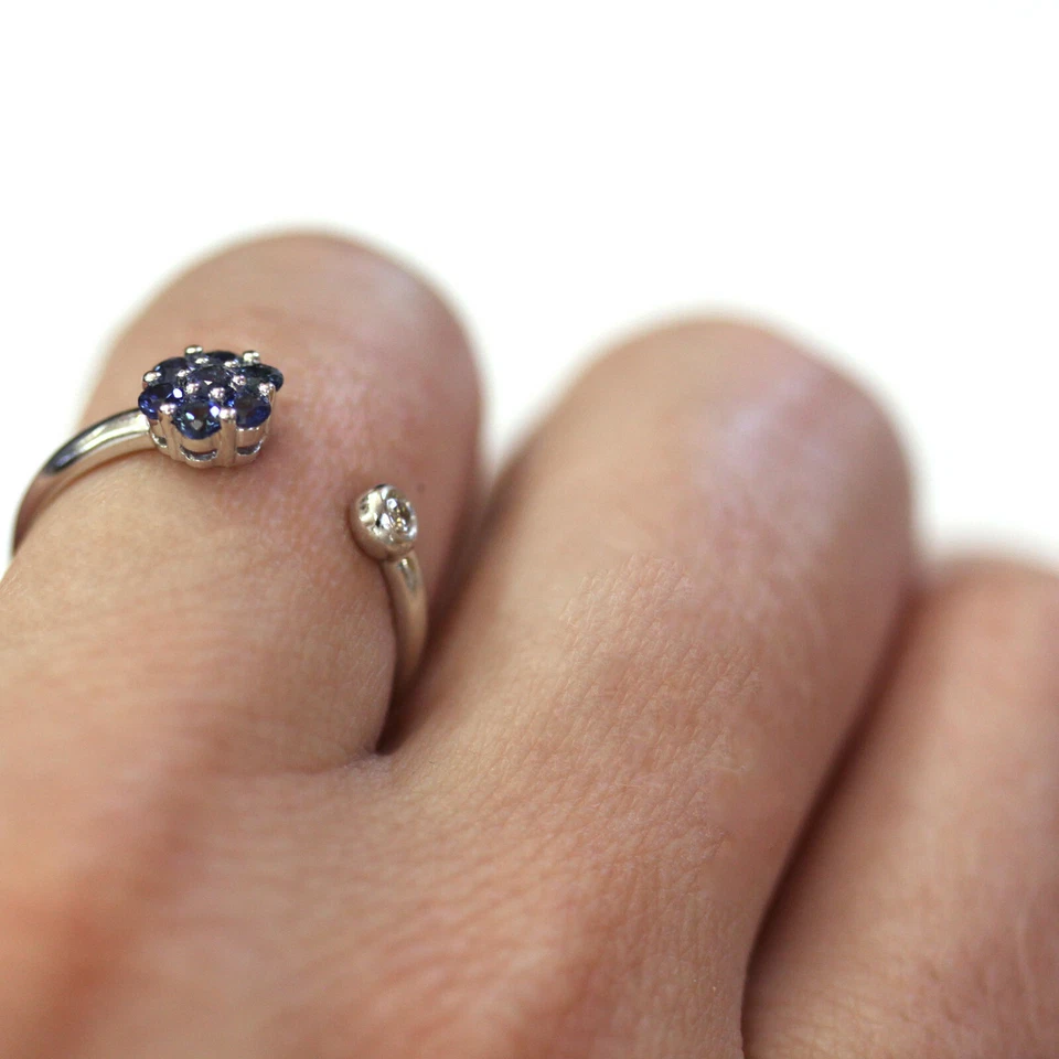 0.45 ctw Natural Blue Sapphire & Diamond Solid 14k White Gold Open Cluster Ring - Image 4 of 4