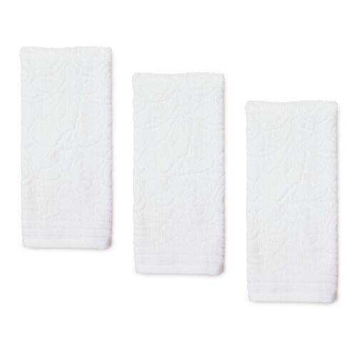 3 WHITE Broyhill Damask Jacquard Textured Cotton Velour 16x26" HAND Towels
