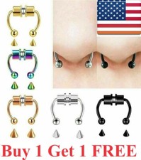 Magnetic Non-Piercing Nose Rings Fake Septum Segment Helix Club Clickers Punk