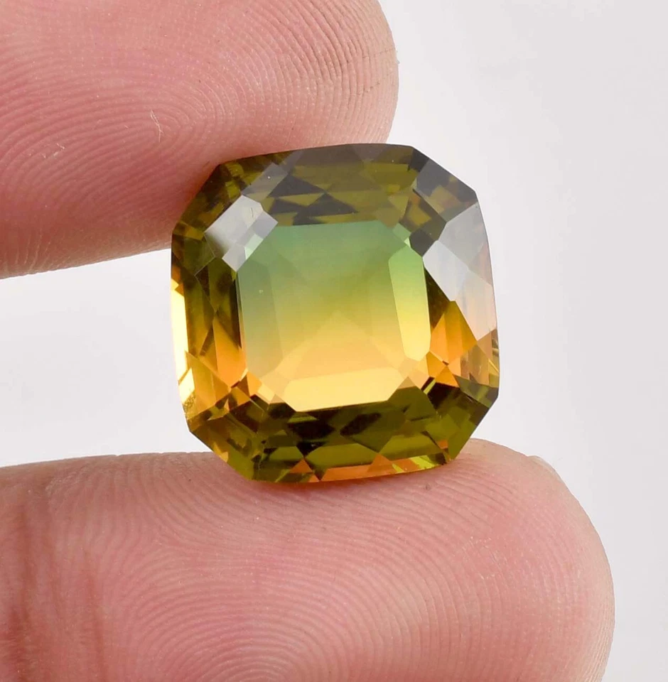 Сертифицированный натуральный двухцветный турмалин 16 x 15 мм квадратной огранки 17,10 карата - Изображение 4 из 4