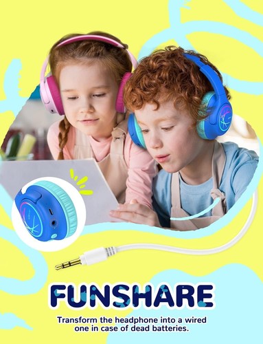 Durable Kids Bluetooth Headphones with Colorful LED & 74/85/94dBA Volume Control - Picture 9 of 9