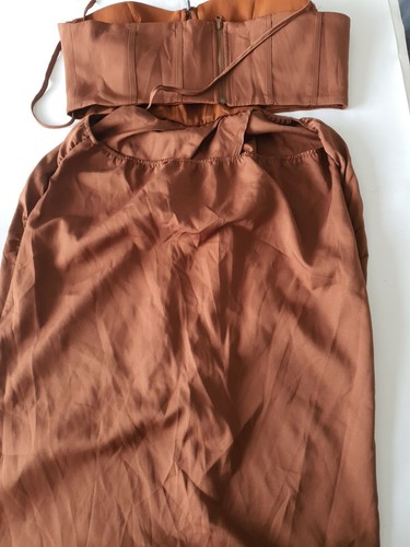 Women's Uk22 Pretty Little Thing Plus Corset Ruched Maxi Dress Chocolate - Picture 5 of 7