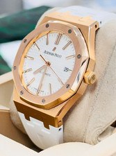 Audemars Piguet Royal Oak 15400OR 41mm Rose Gold WHITE Dial Rubber B Strap Watch 3
