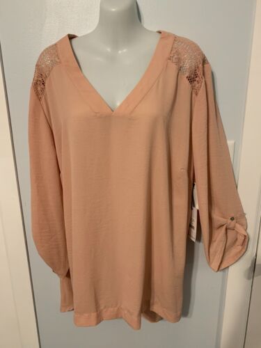 NWT Dex Pink V-Neck Lacy Blouse/Top with 3/4 Sleeve Plus Size 2X
