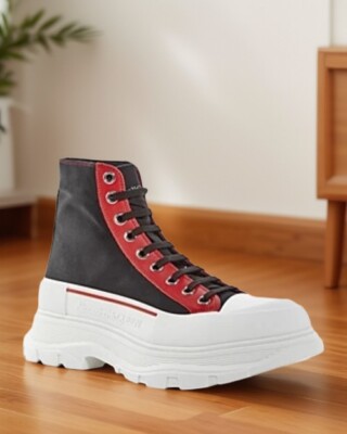 Alexander Mcqueen Mens Tread Slick Platform Booties Black Red Size 12 NIB