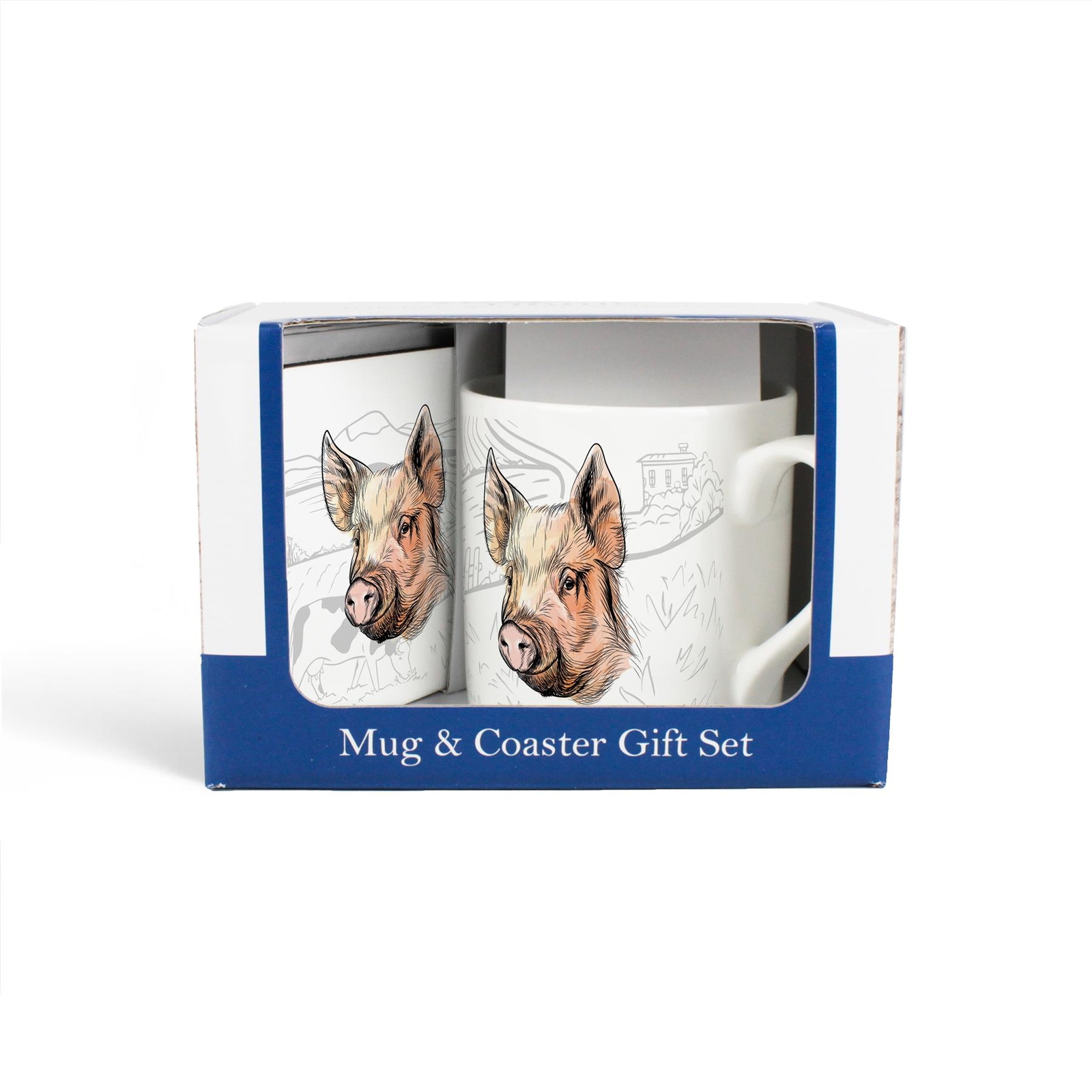 Pig Mug & Coaster Gift Set - Country Farm Bone China/Cork Farm Present