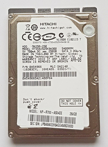 250 GB SATA Hitachi HTS542525K9A300 5400RPM 8MB HDD 2.5" interne Festplatte