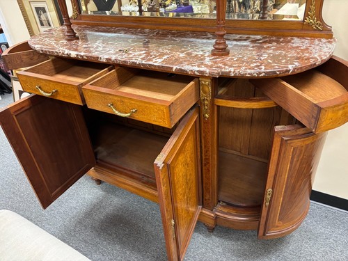 Made In France - Louis XV Burled Walnut and Marble Two-Tier Side Buffet - 1800s - Picture 13 of 24