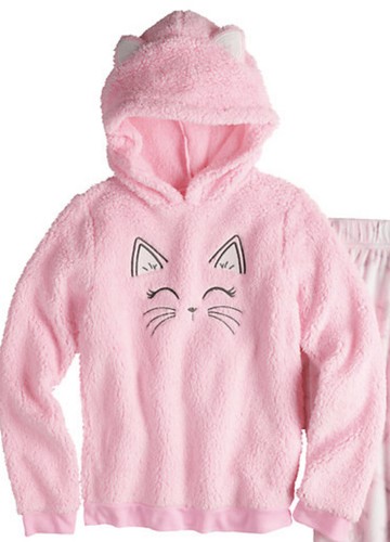 Girl’s SO Pink Kitty Cat Hooded Sherpa Sleep Set Size 12 NWT - Picture 2 of 5
