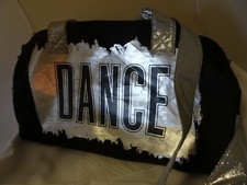 Justice Duffle Bag Dance Black/Silver Glitter Adjustable Shoulder Tote EUC