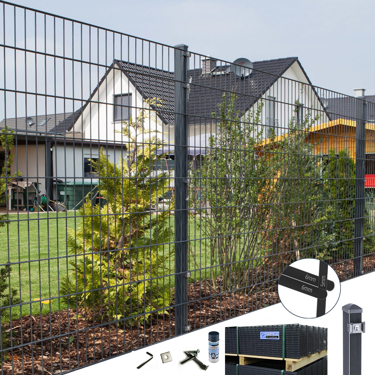 Doppel Stab Matten Zaun anthrazit Länge 10m Höhe 203cm Gittermatten