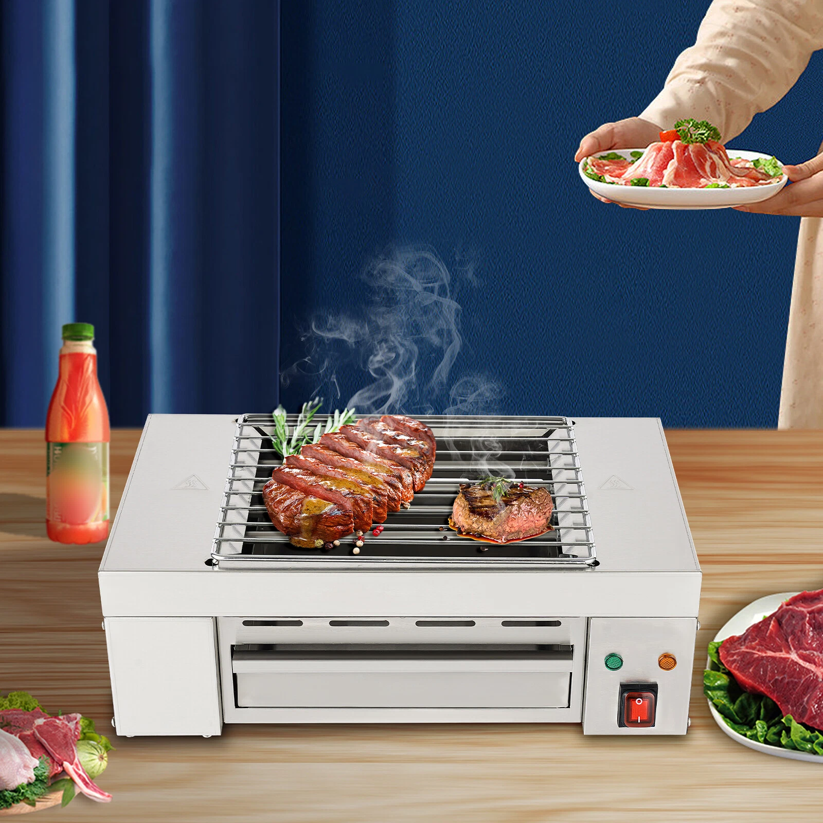 1500W 17" Electric Countertop Griddle Flat Grill Stainless Steel BBQ Grill