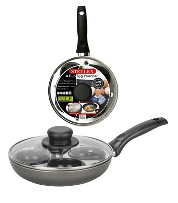 4 Eierpochierer Pfanne Antihaft 4 Eierbecher Pochieren Kochen Bratpfanne mit Glasdeckel