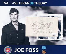 MOH JOE FOSS USMC WWII FIGHTER PILOT ACE AUTOGRAPH 3X5 INDEX CARD W/ PHOTO JSA