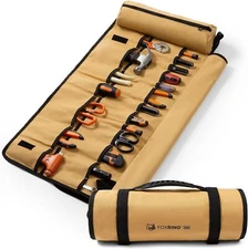 Heavy Duty Tool Roll Bag 20+ Pockets Organizer Brown Roll-Up Tool Pouch