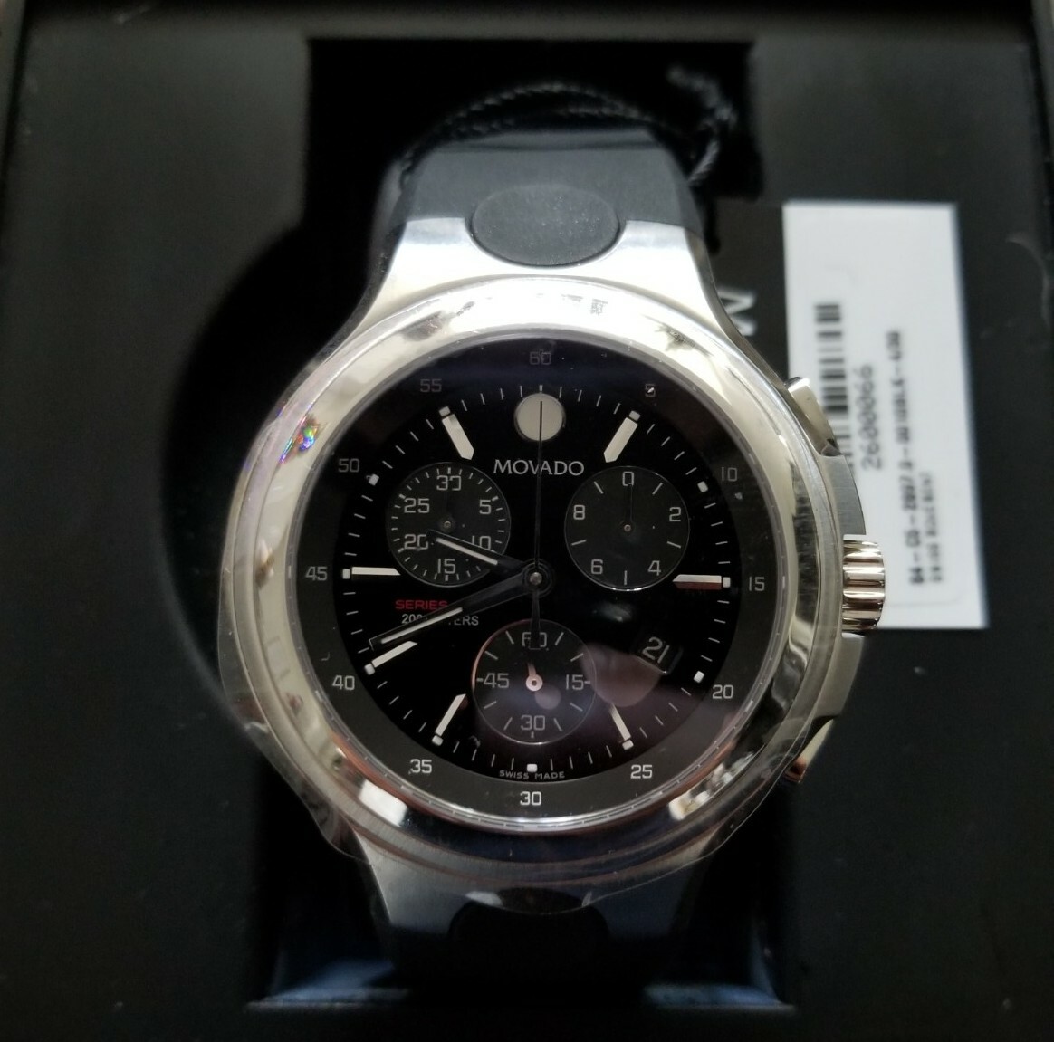 NEW Movado Mens Chronograph 2600066 800 Series Black Strap Watch FREE 2