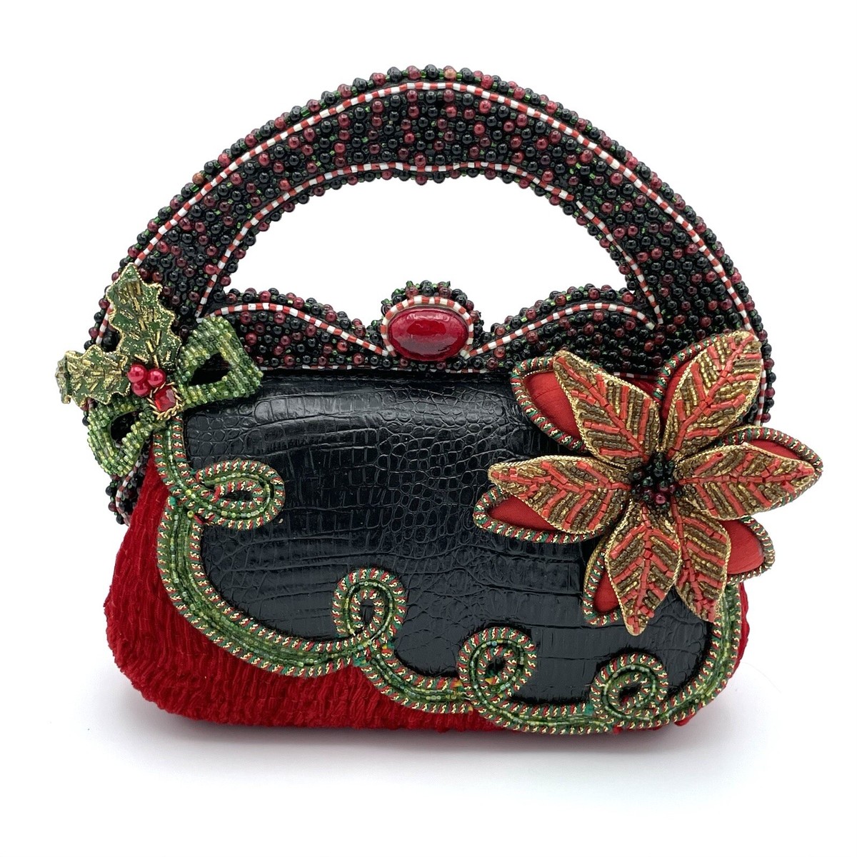 Mary Frances Christmas Holiday Party Poinsettia Beaded Red Velvet