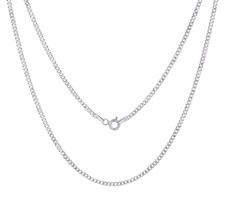 10K Weißgold 2mm Massiv Curb Cuban Gliederkette Herren Damen Halskette 20"