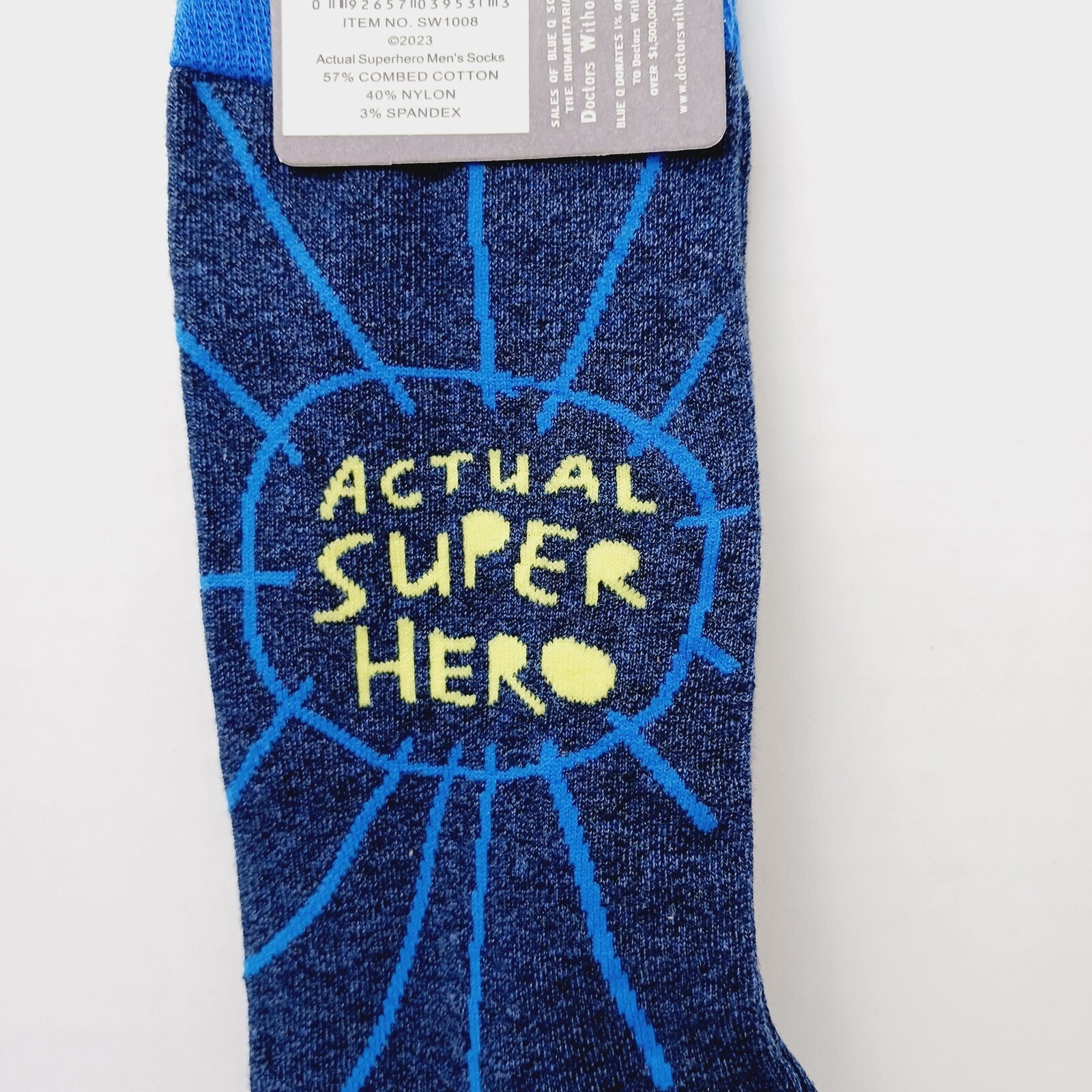 Sock Blue Q Crew Men Women Actual Super Hero Dad Father Teacher WILL COMBO SHIP