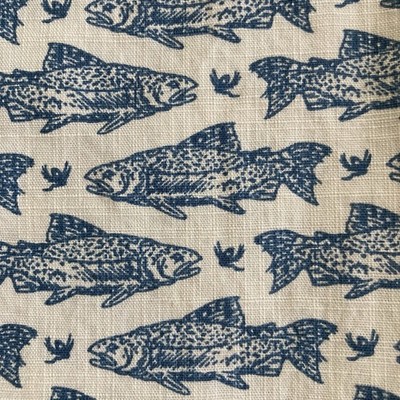 LL Bean Fish Shirt Mens Small Signature Button Up All Over Print Cotton Slim Fit