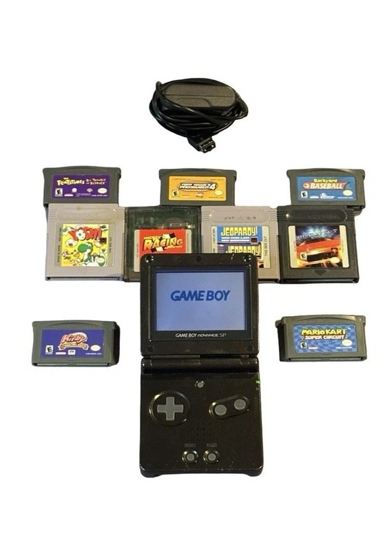 Nintendo Game Boy Advance SP Charcoal AGS-001 Bundle 8 Games! Kirby, Mario Kart