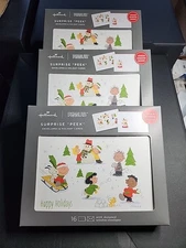 🎅 3 Boxes Hallmark Peanuts Surprise Peek Holiday Cards (16) with Fun Window! 🎅