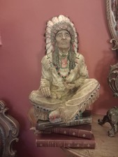 Native American Indian Chief Sitting Resin Figurine Statue Height 14" (Fig2)