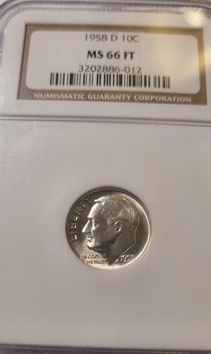 1958-D Silver Roosevelt Dime Certified NGC MS-66-FT