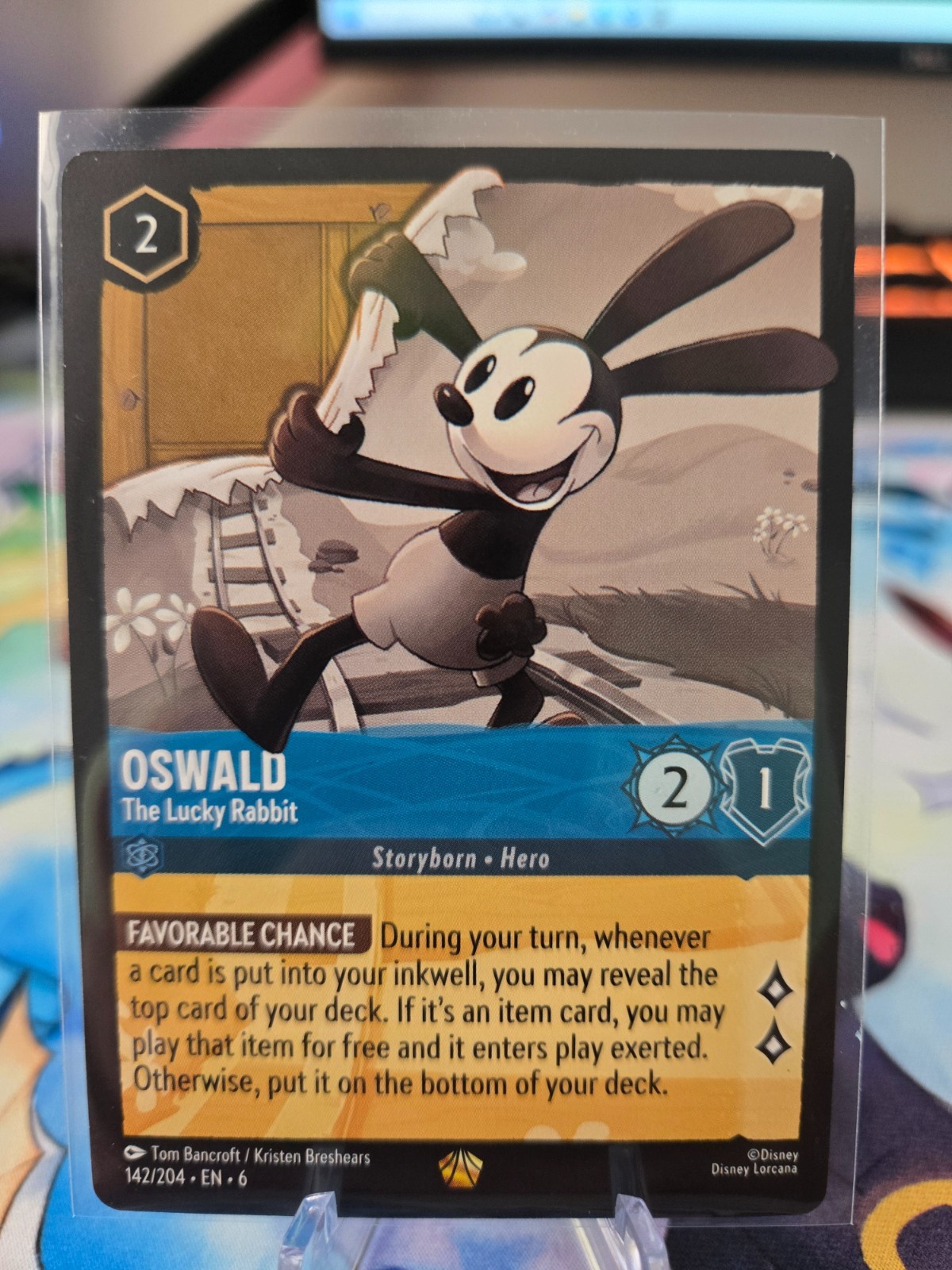 Disney Lorcana Oswald - The Lucky Rabbit 142/204 Legendary Foil Azurite Sea