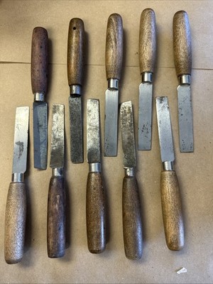 Lot of 10 Steel Vintage Shoe Repair, Clam, Woodworking Knives 