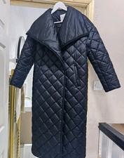 Maison Cinqcent Woman Black Quilted Oversized Maxi Length Coat Size S 
