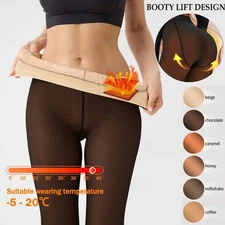Women Fleece Lined Tights Fake Transparent Warm Pantyhose Thick Winter Stockings