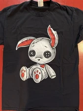 Creepy Bunny Shirt | Creepy Halloween Stitched Scary Rabbit Size Medium Black