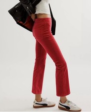 Free People In My Feelings Velvet Crop Slim Flare Pants Red Side Zip Small
