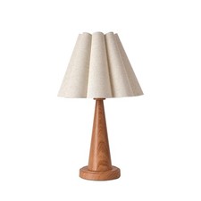 Modern Table Lamp with Petal Linen Lampshade,Light Faux Wood Metal Base  