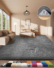 Area Rugs for Living Room Bedroom, Upgrade Non-Slip Fluffy Soft Grey Shag Carpet
