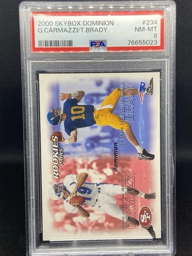 2000 Skybox Dominion Rookies Pairs Tom Brady, Giovanni Carmazzi #234 (RC) PSA 8