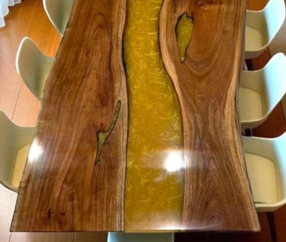 手工制作活边木金树脂河餐桌-现代豪华艺术品 — 第 3/4 张图片