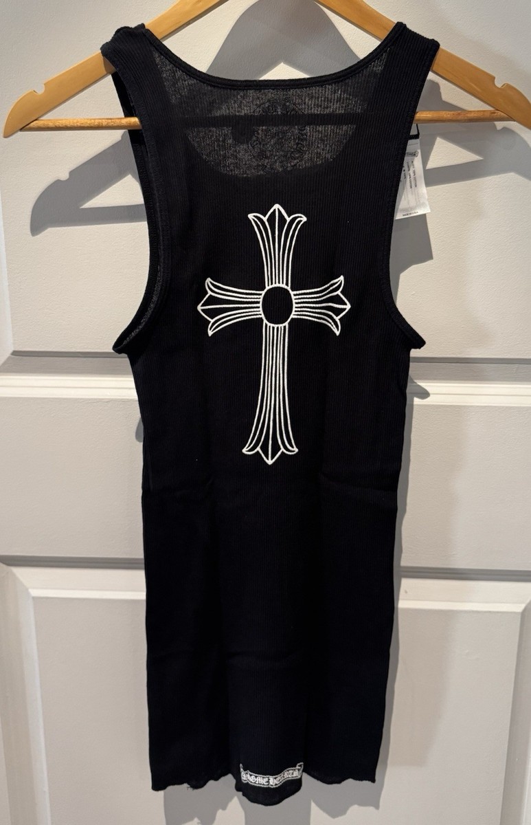 Size L 100% Authentic Chrome Hearts T-Bar Cross Rib Tank Top Black