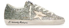 GOLDEN GOOSE Super Star Women's Platinum/Green Sneakers New