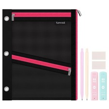 Pencil Case with Supplies, Black Durable 3 Ring Binder Pencil Pouch