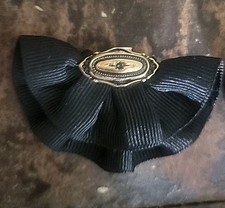 Vintage 1960s 80s Black Grosgrain Shoe Clips Ribbon Rosettes with Gold-Tone...