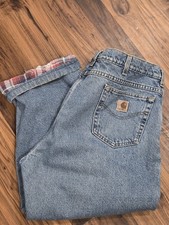 Vtg 90s Carhartt Flannel Lined Jeans Mens 44x24 Short USA Made Union Work Wear