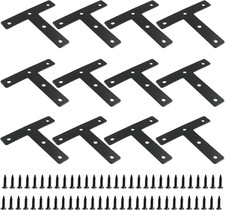 12pcs T-Shaped Black Stainless Steel Corner Brackets 3.15"x3.15" Furniture Repai