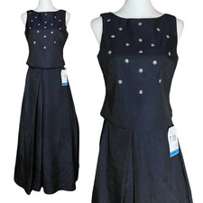 Vintage 90s Blue Satin Rhinestone Princess Prom Dress. S/M Romantic Fairy Gothic