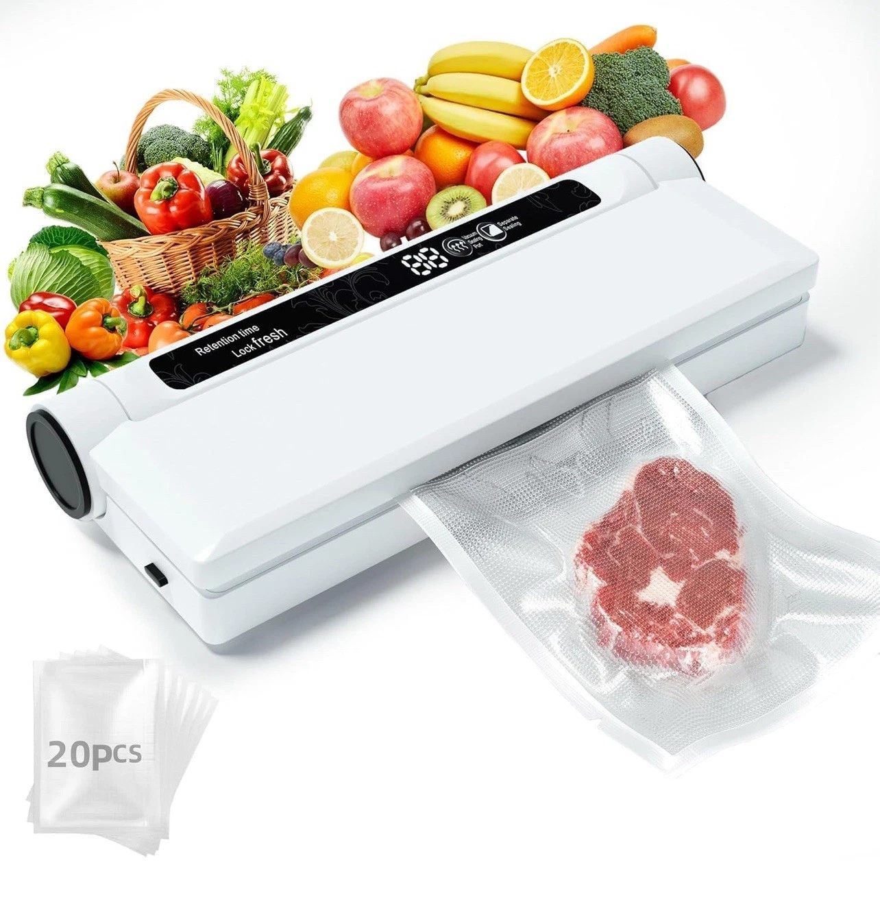 Food Vacuum Sealer Machine, 75KPA Strong Suction, Dry/Wet Modes, 20 Vacuum Seal