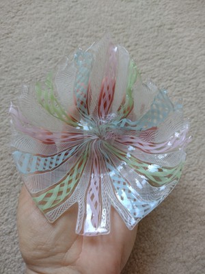Murano Italienisch Latticino Gedrehtes Band Kunst Glas Blatt Schale Rosa/Grün/Blau 
