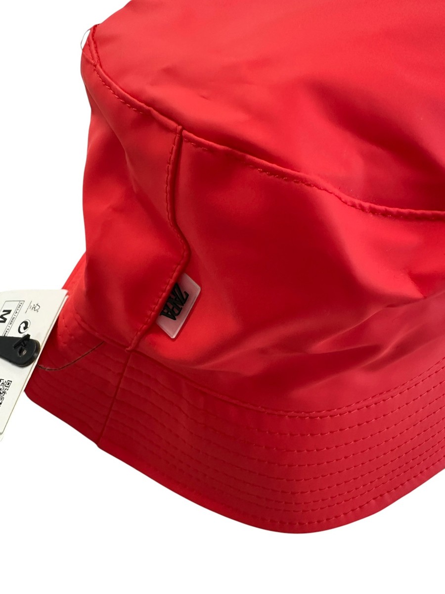 Zara Water Repellent Red Bucket Hat Size Medium Red NWT | eBay display picture 1