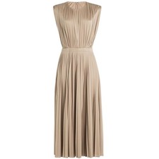 Valentino Balletts Russes Pleated Silk Dress Beige Open Back Midi Sleeveless